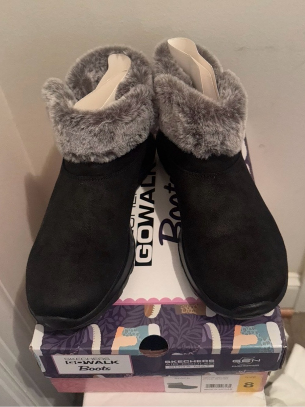 Skechers Women's Black Faux Fur Cuff Slip-On Boots